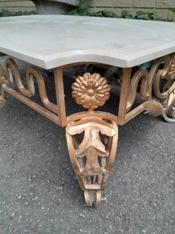 A French Ornate Style Wrought Iron With Marble Top Coffee Table - Image 6