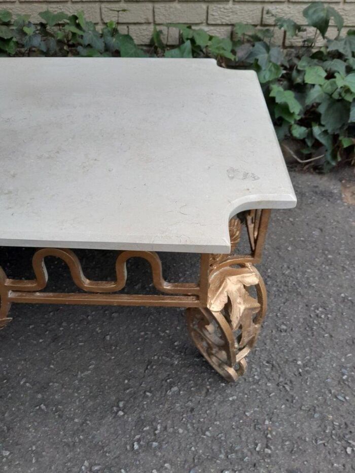 A French Ornate Style Wrought Iron With Marble Top Coffee Table - Image 7