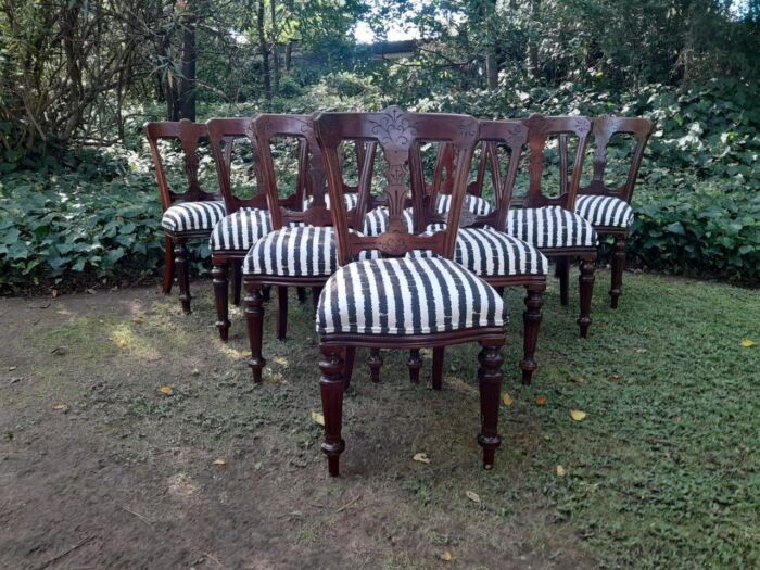 An Antique Victorian Circa 1889 Set of Ten Mahogany Dining Chairs