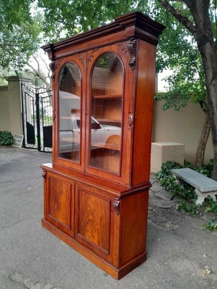 A Late Victorian Circa 1890 Large Mahogany Bookcase / Cabinet In Two Parts with Glazed Doors - Image 2