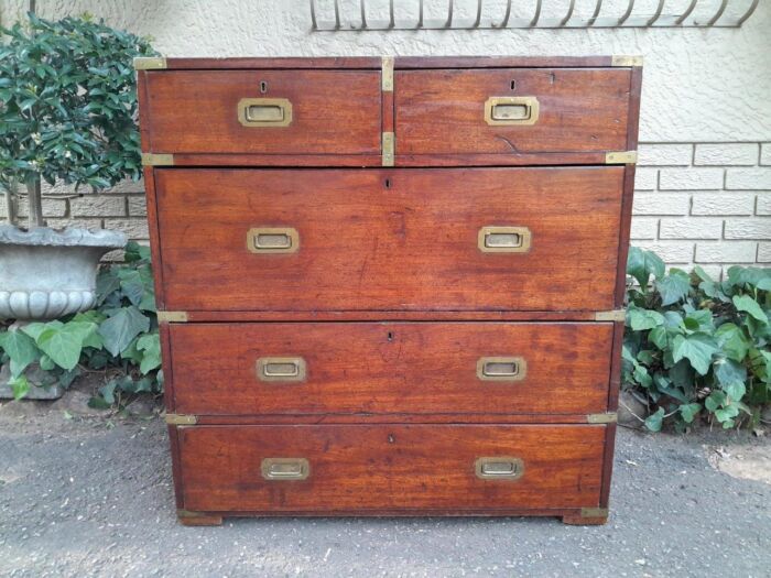 A Victorian Circa 1890 Mahogany Military Campaign Brass-Bound  Chest On Chest In Two Parts