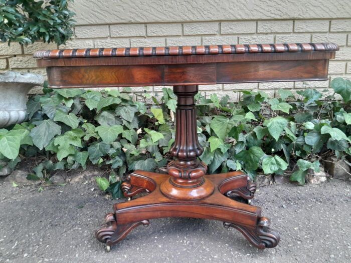 A 19th Century Circa 1820 William IV Rosewood Carved Card Table With Black Baize Playing Surface - Image 2