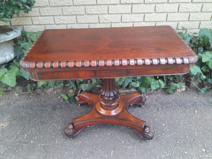 A 19th Century Circa 1820 William IV Rosewood Carved Card Table With Black Baize Playing Surface - Image 3