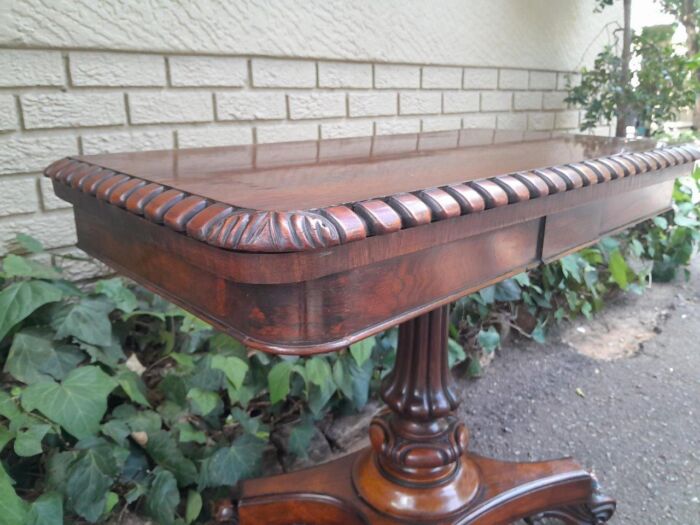 A 19th Century Circa 1820 William IV Rosewood Carved Card Table With Black Baize Playing Surface - Image 6