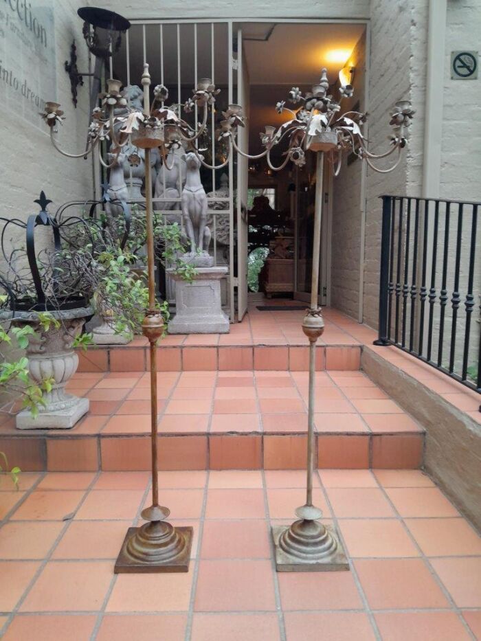 A 20TH Century Pair Of Wrought Iron Floor Candelabras