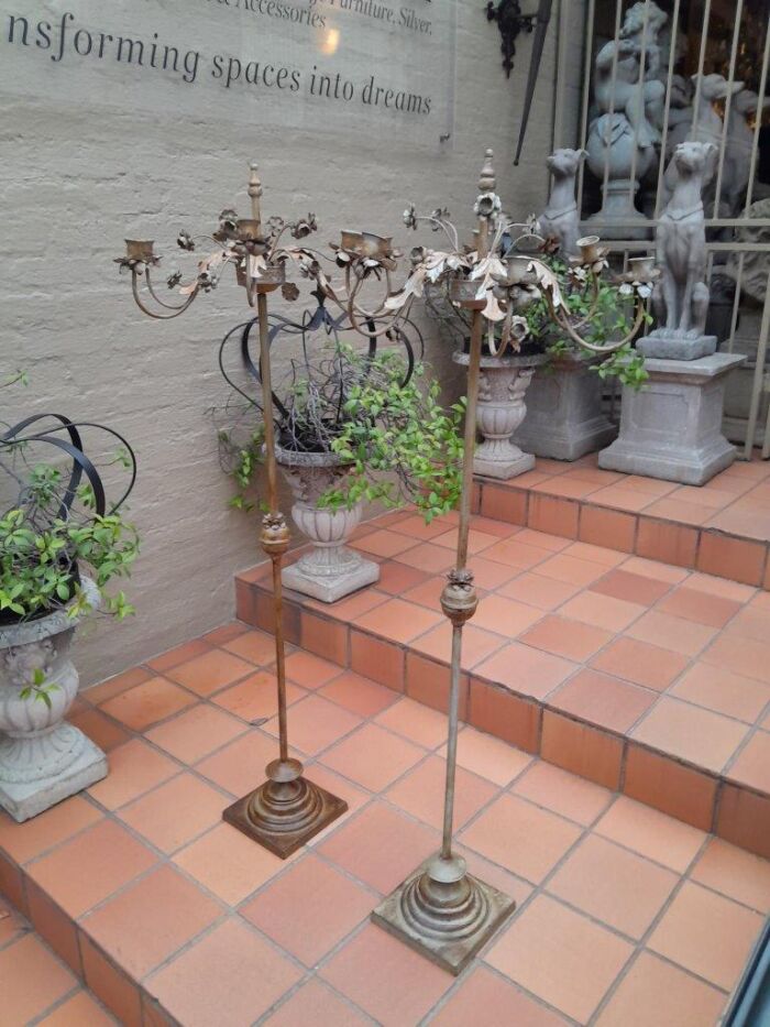 A 20TH Century Pair Of Wrought Iron Floor Candelabras - Image 3