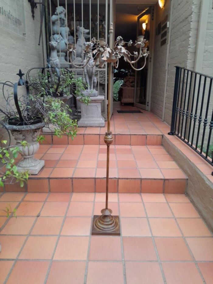 A 20TH Century Pair Of Wrought Iron Floor Candelabras - Image 4