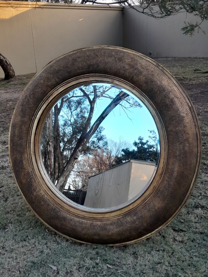 A Hang Gilded in Gold Leaf Bevelled Circular Mirror - Image 7