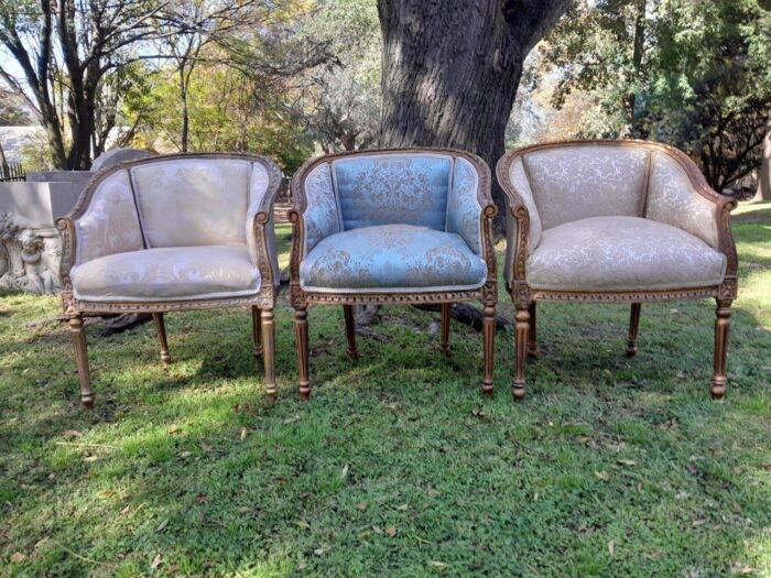 A 20th Century Set Of Three French Louis Style Tub Chairs