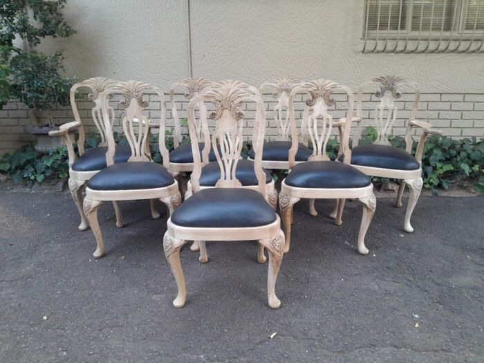 A 20th Century Set of Eight Chairs Including Two Carvers/Armchairs in A Bleached Contemporary Finish and Upholstered in Leather