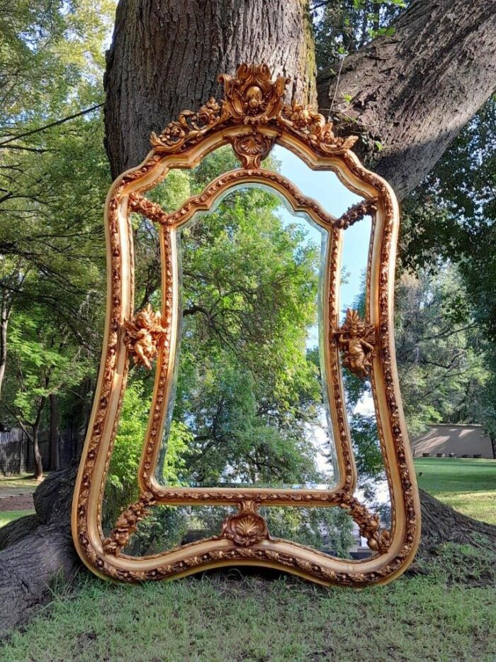 A French Style Ornately Carved and Gilded Bevelled Mirror