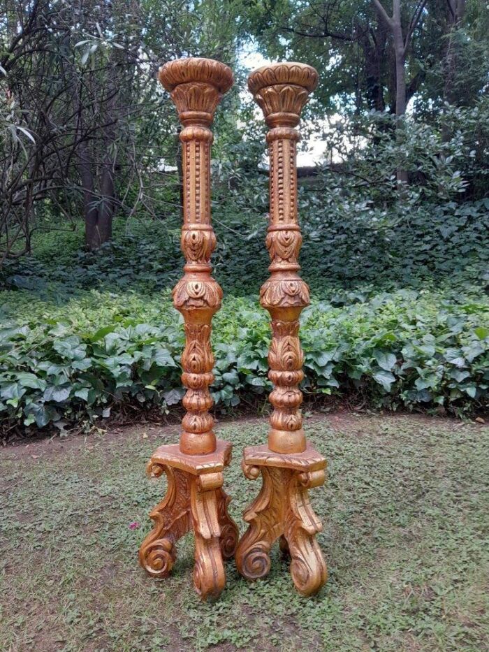 A Pair of Small Size French Style Hand Gilded Candle Holders