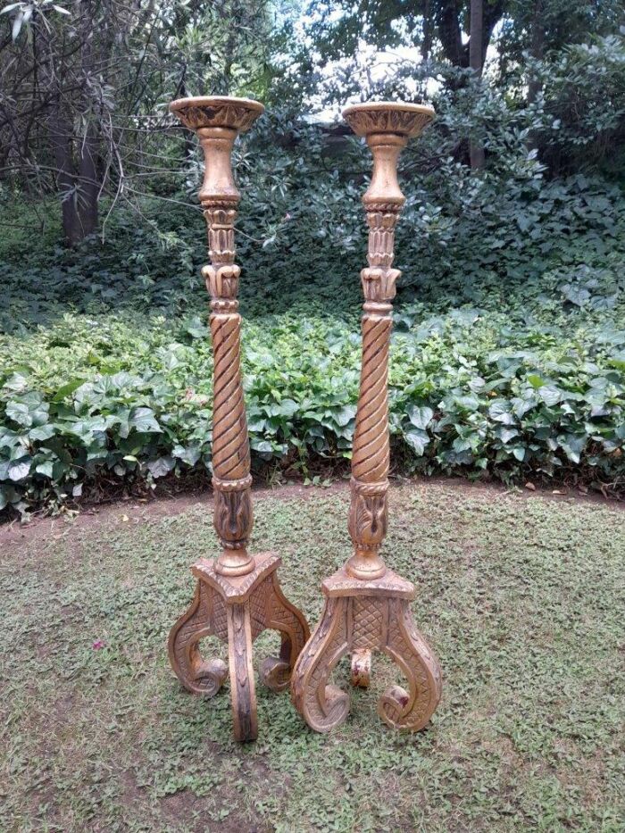 A Pair of Small Size French Style Hand Gilded Candle Holders