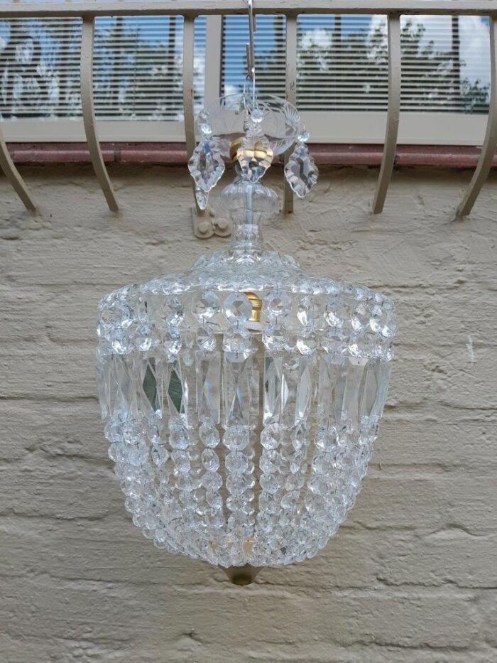 A French Style Brass and Crystal Plate Chandelier - Image 2