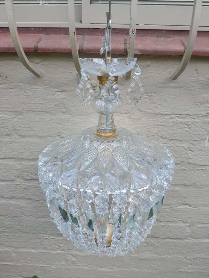 A French Style Brass and Crystal Plate Chandelier - Image 3