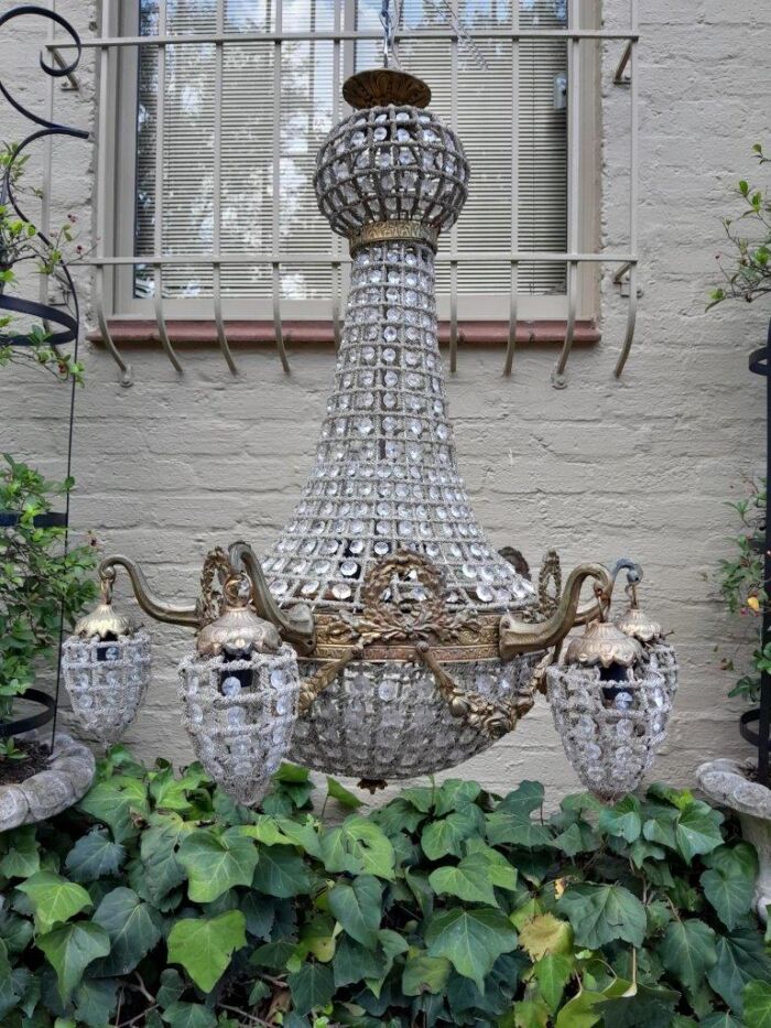 A Brass Gilt & Aged Monumental Empire French Style Chandelier