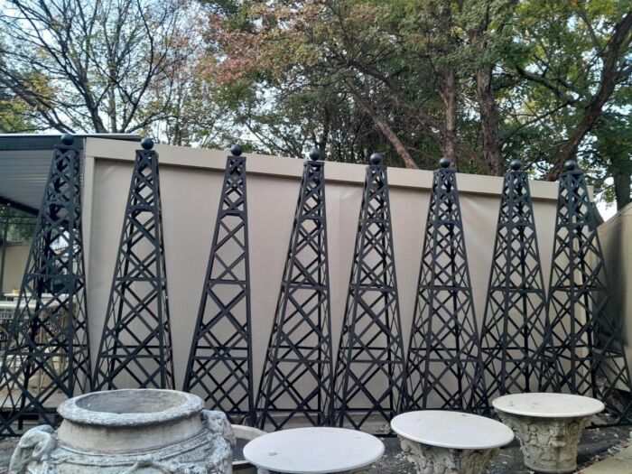 A Handmade Pair Of Wrought Iron Obelisks In A Hand Painted "Aged" Finish