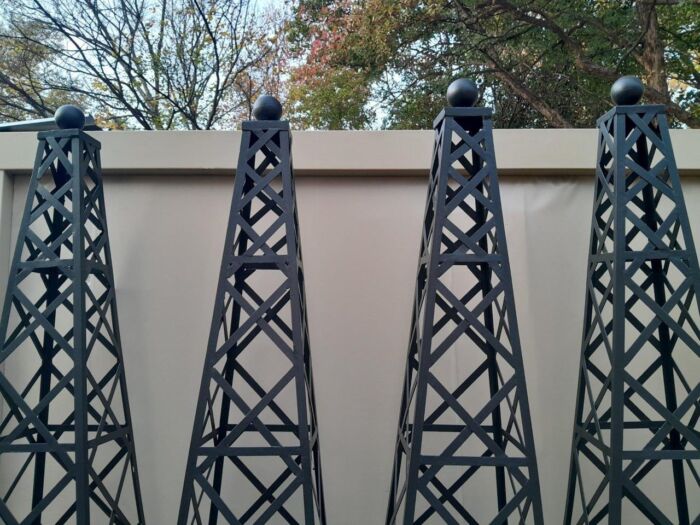 A Handmade Pair Of Wrought Iron Obelisks In A Hand Painted "Aged" Finish - Image 8