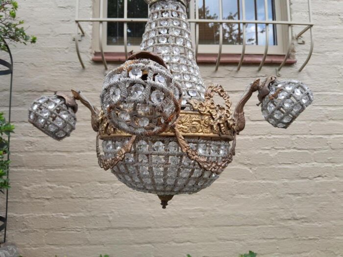 A Brass Gilt & Aged Monumental Empire Style Chandelier - Image 3