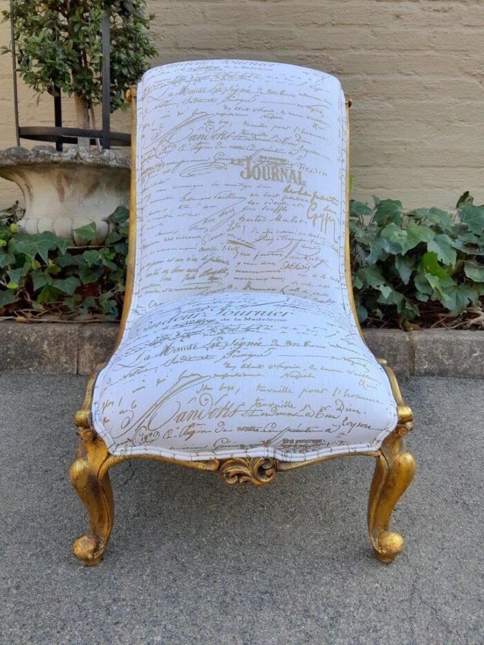 An Antique Victorian Mahogany Carved And Hand Gilded Chair Upholstered In A Custom-Made For The Crown Collection Fabric