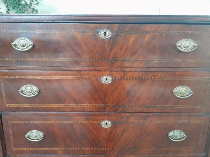 A 19th Century Victorian Flame Mahogany and Inlaid Chest of Drawers - Image 6