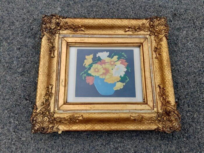 A 20TH Century California Poppies in an Ornately Carved Frame