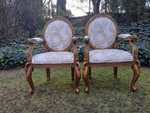 A Pair of 20th Century Style Gilt Arm Chairs