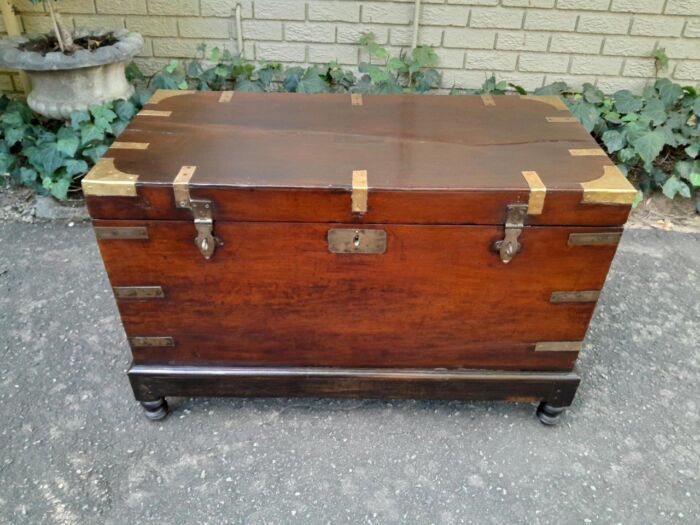 A 19th Century Circa 1800 Regency Mahogany Chest on Stand  with Four Bun Feet and Brass-mounts