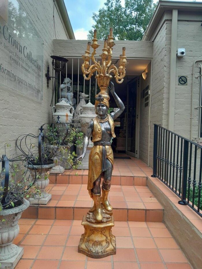 A 20th Century Decorative Gilt Blackamoor Candelabra of Large Proportion