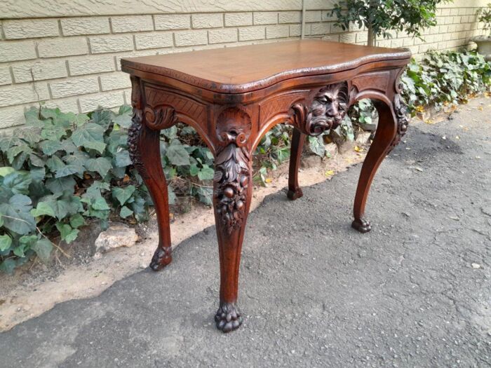 An Antique Jacobean Ornately Carved Oak Card Table with Black Baize - Image 5