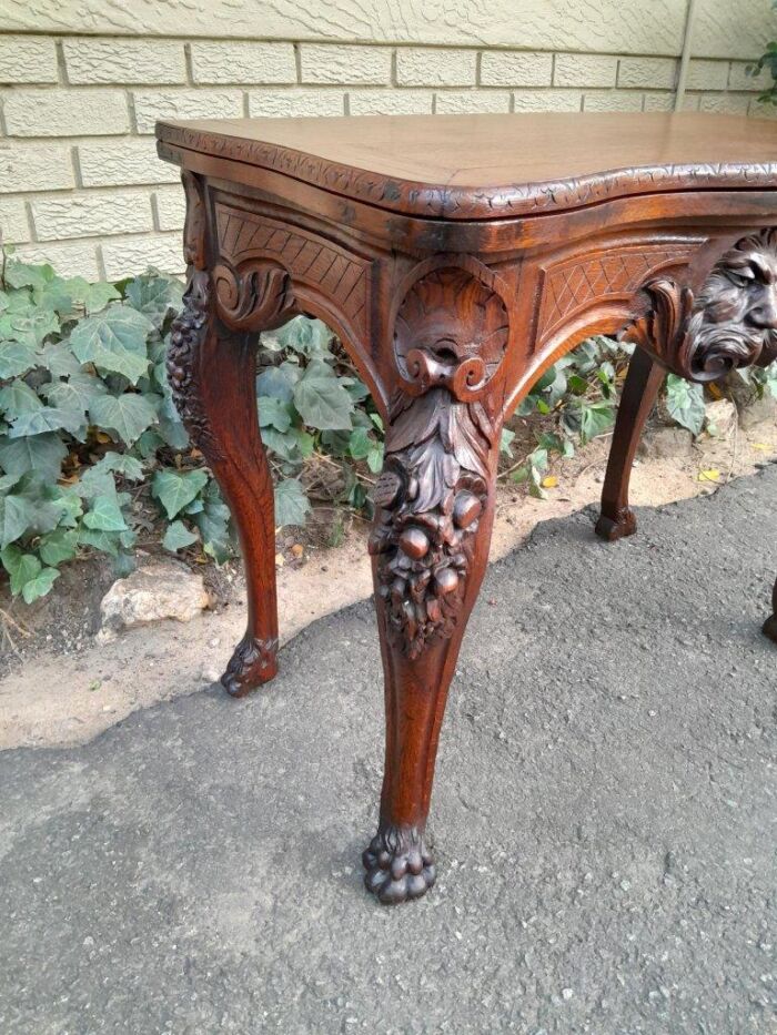 An Antique Jacobean Ornately Carved Oak Card Table with Black Baize - Image 6