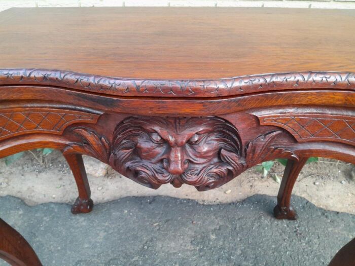 An Antique Jacobean Ornately Carved Oak Card Table with Black Baize - Image 8