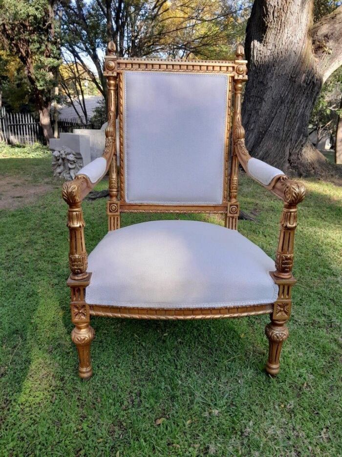 A Pair of French Style Ornately Carved Giltwood Arm Chairs - Image 4