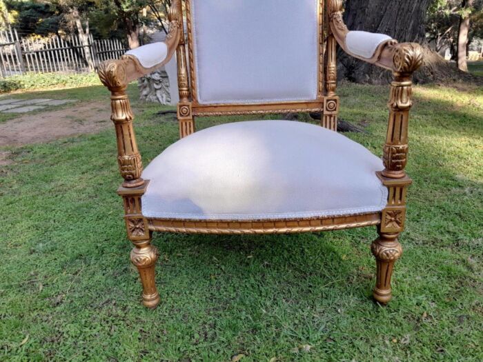 A Pair of French Style Ornately Carved Giltwood Arm Chairs - Image 6