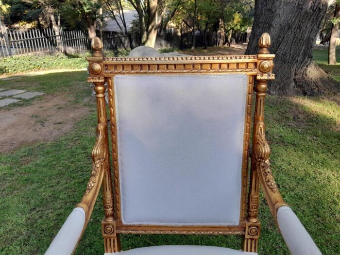 A Pair of French Style Ornately Carved Giltwood Arm Chairs - Image 7