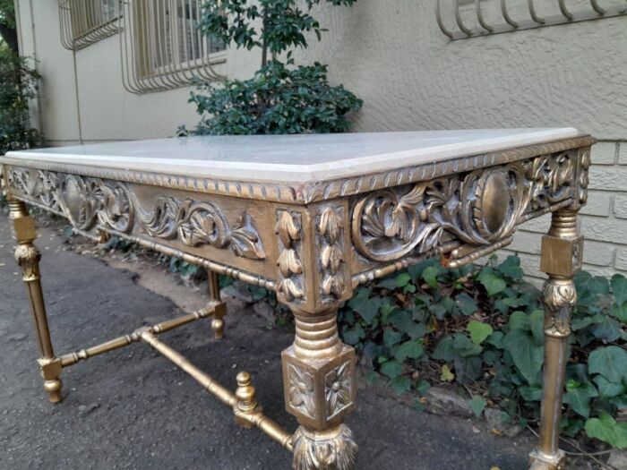 A 20th Century Ornately Carved and Hand-Gilded Console Table with Cream Marble Top - Image 10