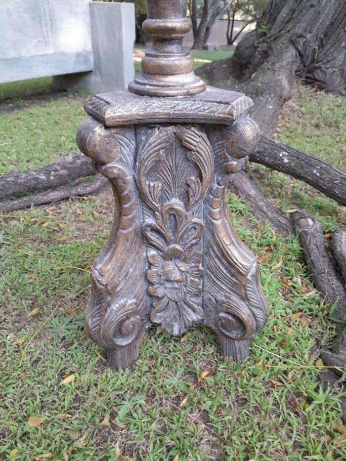 A Pair of French Style Carved and Gilded Floor or Table Candle Holders - Image 5