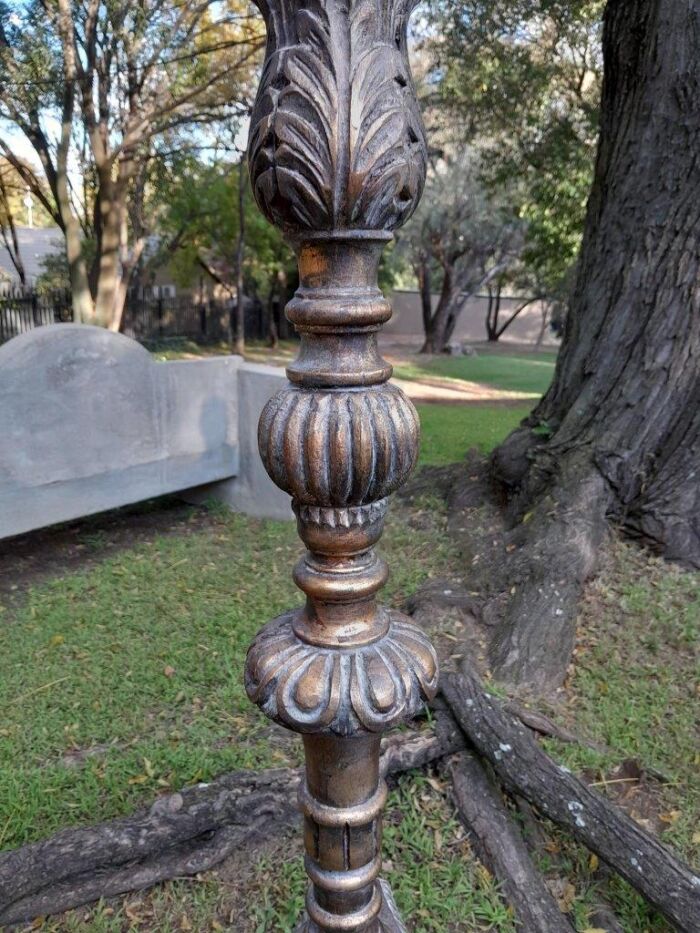 A Pair of French Style Carved and Gilded Floor or Table Candle Holders - Image 6