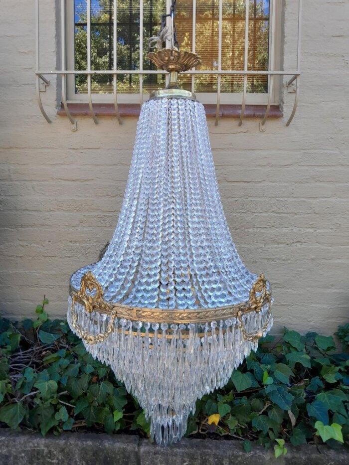 A French Empire Style Brass & Crystal Chandelier - Image 2