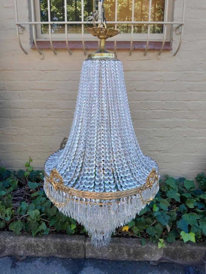 A French Empire Style Brass & Crystal Chandelier - Image 3