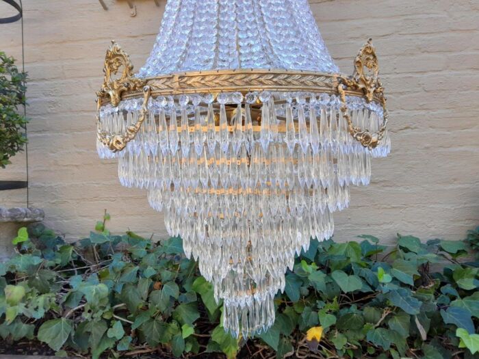 A French Empire Style Brass & Crystal Chandelier - Image 4