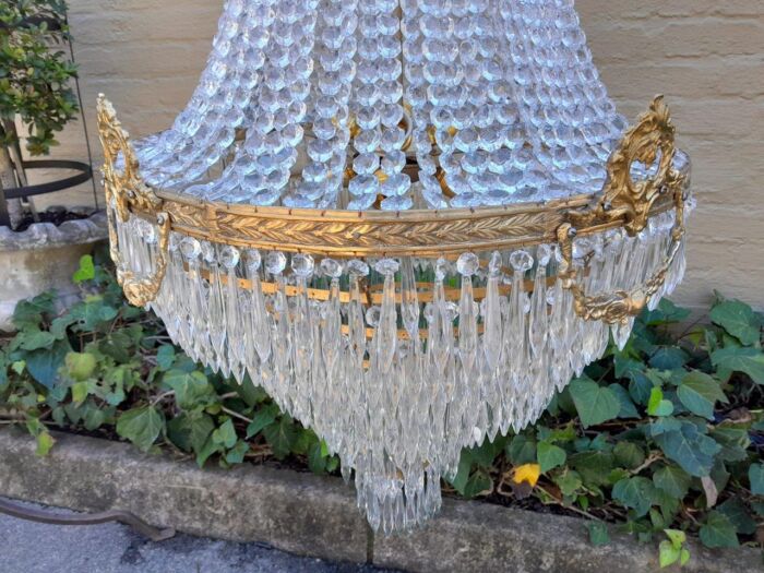 A French Empire Style Brass & Crystal Chandelier - Image 5