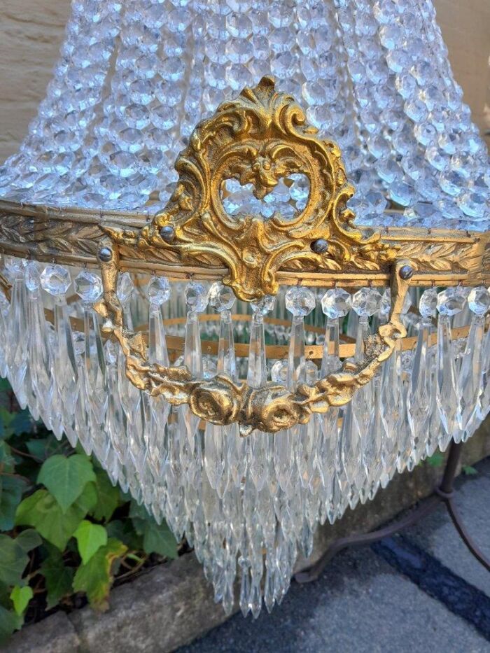 A French Empire Style Brass & Crystal Chandelier - Image 6