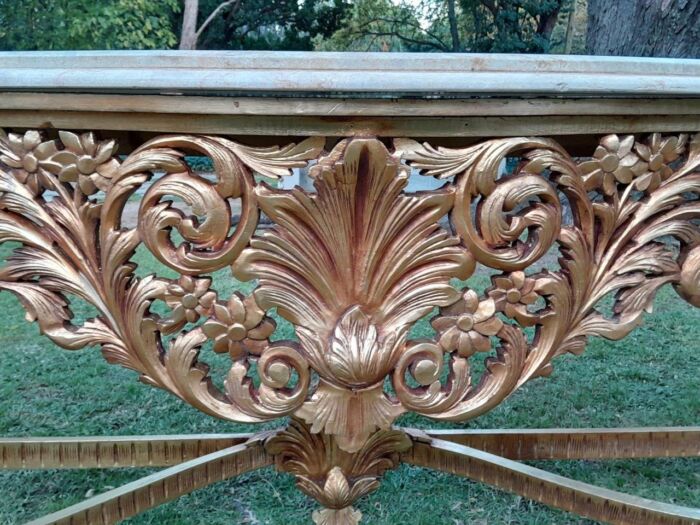 A 20th Century Ornately Carved and Hand-Gilded Console Table of Large Proportion with Cream Marble Top - Image 9