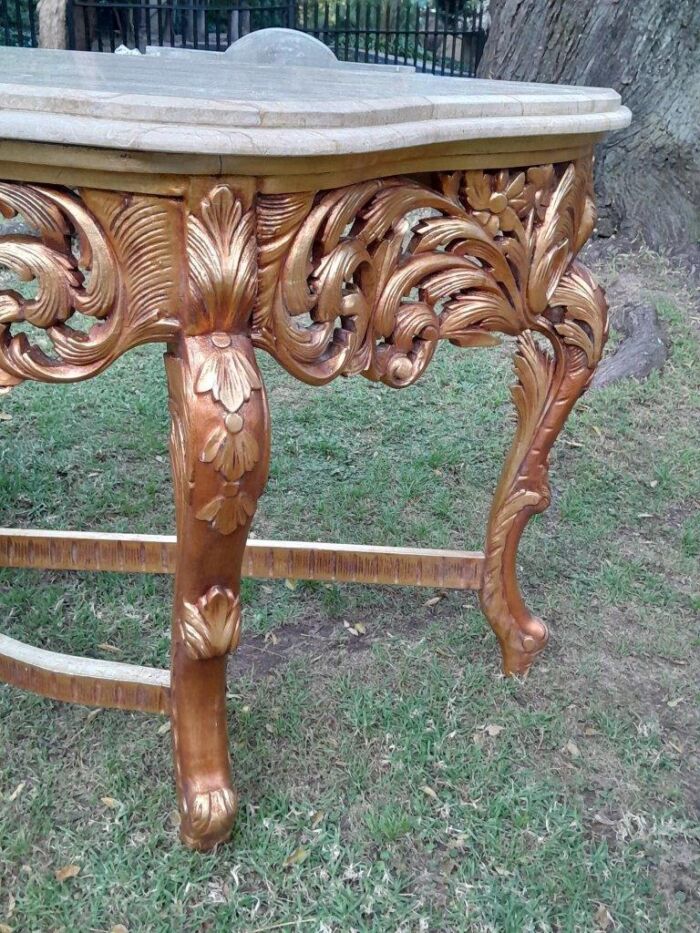 A 20th Century Ornately Carved and Hand-Gilded Console Table of Large Proportion with Cream Marble Top - Image 10