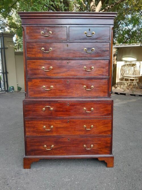 An 18th Century Georgian Mahogany Chest on Chest With Brass Handles