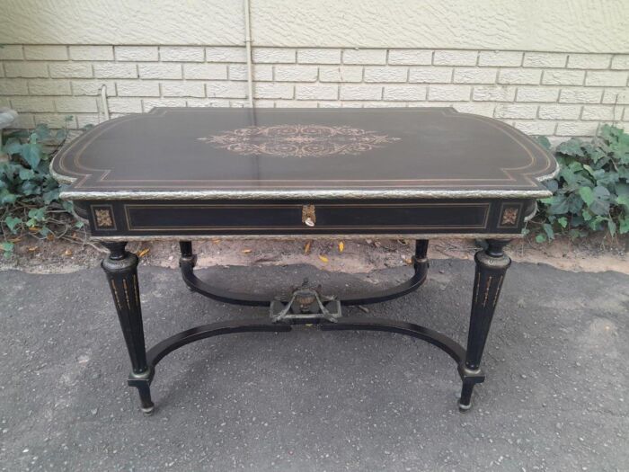 A Mid 19th Century Napoleon Boulle Ebonised Table  /  Desk with Drawer