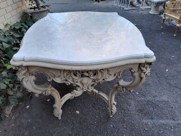 A 19th Century Ornately Carved Rococo Style Table with Marble Top in a Contemporary Bleached / Natural Finish - Image 8