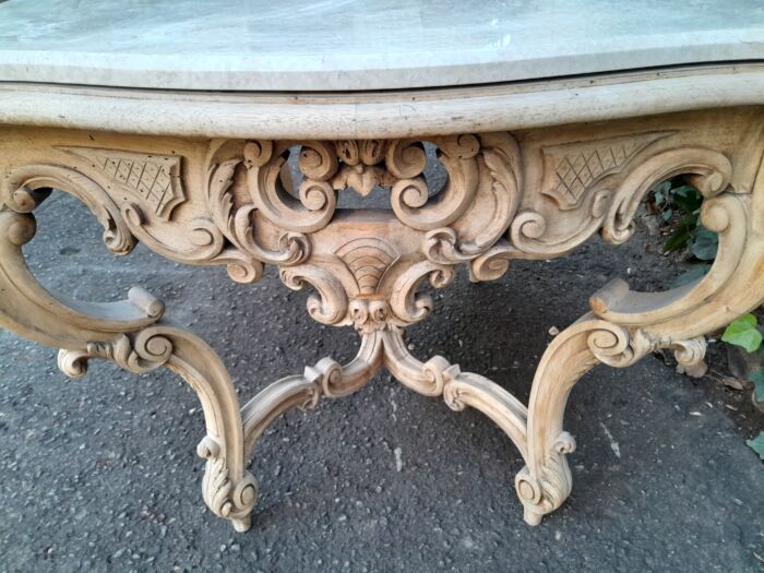 A 19th Century Ornately Carved Rococo Style Table with Marble Top in a Contemporary Bleached / Natural Finish - Image 11