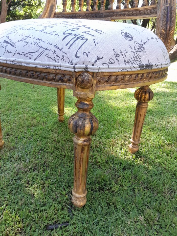 A Pair of French Style Ornately Carved & Gilded Slipper Chair upholstered in a Custom made Fabric B - Image 6